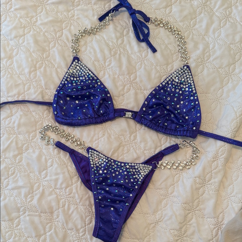 Blue Rhinestone Competition Bikini Set